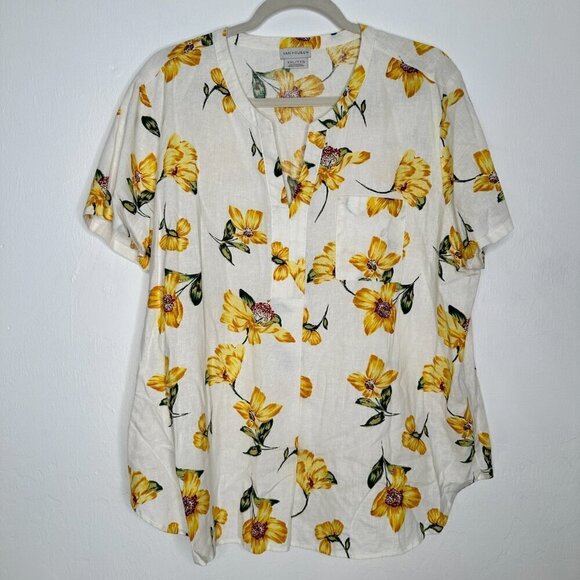 Van Heusen Split Neck Floral Print Blouse Top Linen Blend Size XXL NWTO - Picture 2 of 5
